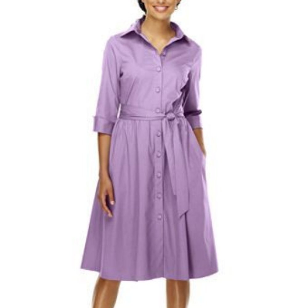 Lands' End Lavender Button-Front Midi Shirt Dress
